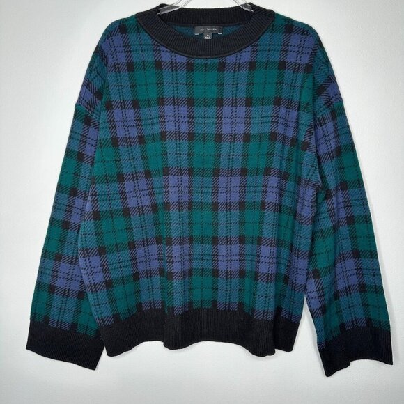 Ann Taylor Crew Neck Sweater Size XL Plaid Rainforest Relaxed fit - Picture 1 of 11